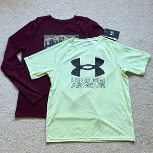 UNDER ARMOUR BOYS’ SIZE YLG SS NEON GREEN TEE &  LS TEE